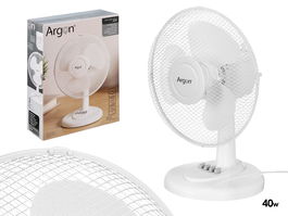 Argon - Ventilador de Mesa 40W Blanco, 33x47x27cm, 3 Velocidades, Oscilación, Giro 75° y Cabezal Inclinable