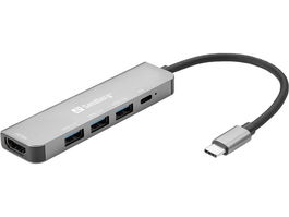 Sandberg USB-C Dock HDMI+3xUSB+PD 100W para conectar monitor, TV o proyector y periféricos USB con carga rápida