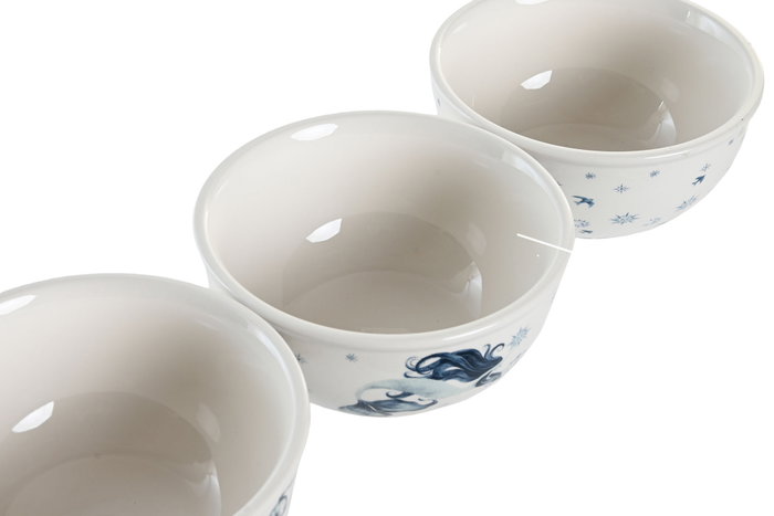 DKD Home Decor Set de 3 Cuencos Stella Maris de 600 ml, Multicolor y Blanco
