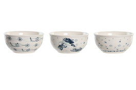 DKD Home Decor Set de 3 Cuencos Stella Maris de 600 ml, Multicolor y Blanco
