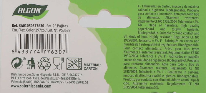 Algon Set de 25 Pajitas Flexibles de Colores, 19.7 cm de Largo (24 Unidades)