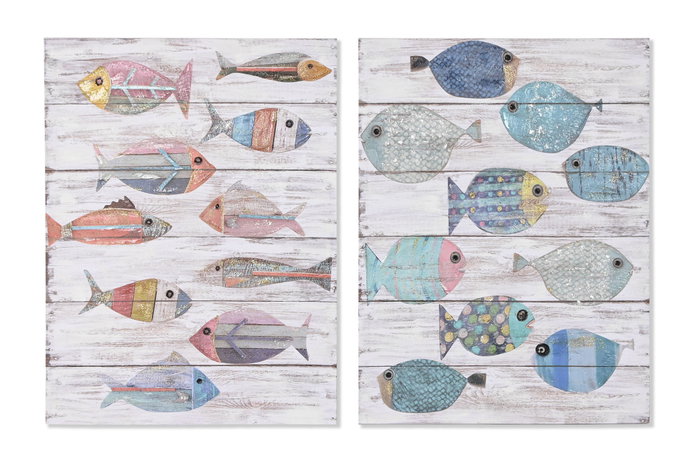 DKD Home Decor Cuadro Lienzo y MDF Multicolor Blanco Peces Hecho a Mano 3 x 80 x 60 cm (4 Unidades) DKD Home Decor Cuadro Lienzo y MDF Multicolor Blanco Peces Hecho a Mano 3 x 80 x 60 cm (4 Unidades)