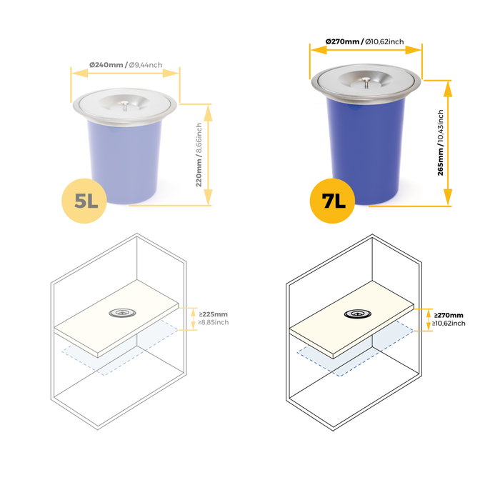 Emuca Cubo de basura empotrable para encimera de cocina Recycle, 1 vaso extraíble de 7 litros, Acero inoxidable y Plástico