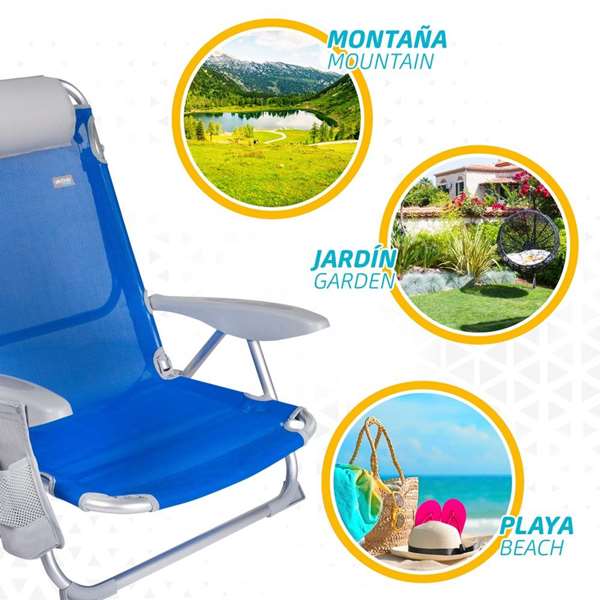 Color Baby Silla de Playa Plegable Gomera Azul con Cojín y Bolso