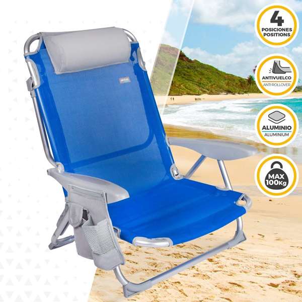 Color Baby Silla de Playa Plegable Gomera Azul con Cojín y Bolso