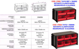 TAYG Clasificador Apilable de 6 Gavetas Negro y Rojo