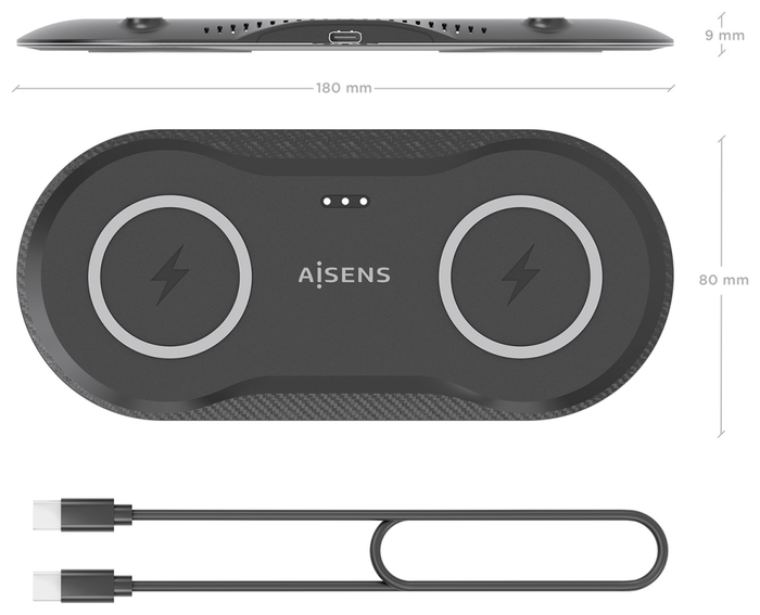Aisens Cargador Inalámbrico 2 en 1 15W USB-C Negro ASCH-15W2WC060-BK Aisens Cargador Inalámbrico 2 en 1 15W USB-C Negro ASCH-15W2WC060-BK