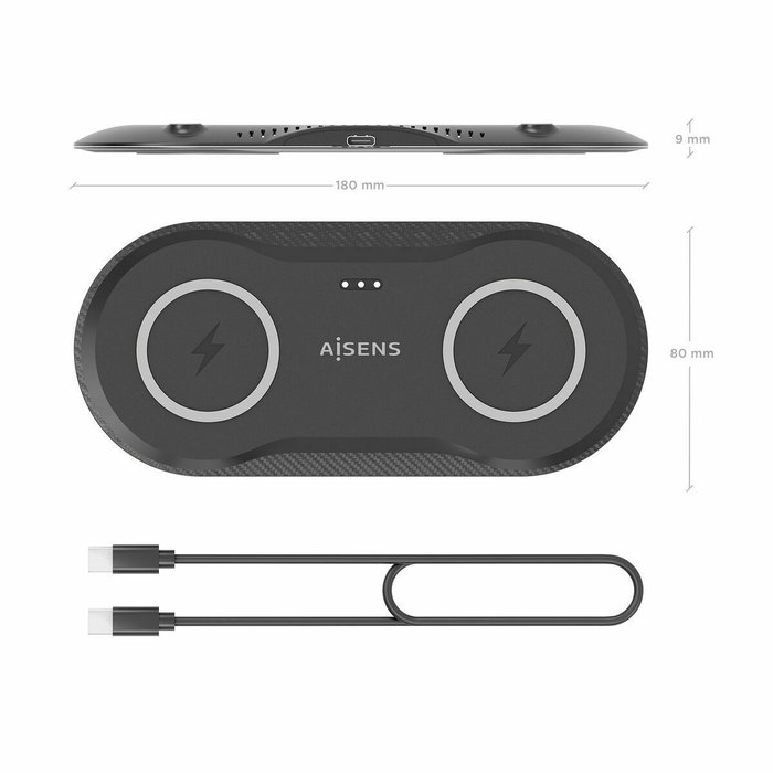 Aisens Cargador Inalámbrico 2 en 1 15W USB-C Negro ASCH-15W2WC060-BK Aisens Cargador Inalámbrico 2 en 1 15W USB-C Negro ASCH-15W2WC060-BK