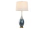 DKD Home Decor Lámpara de Sobremesa Cristal y Lino Bicolor Azul
