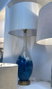 DKD Home Decor Lámpara de Sobremesa Cristal y Lino Bicolor Azul