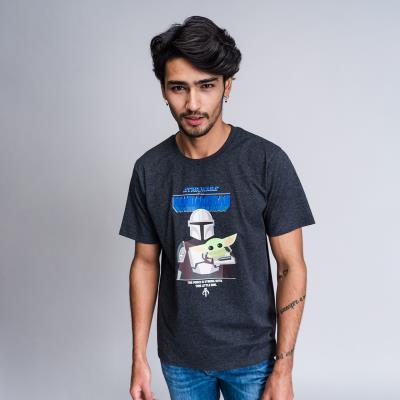 Camiseta de Manga Corta Hombre The Mandalorian Negro Adultos L
