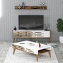 Hanah Home Valensiya 140 Conjunto Muebles Salón Nogal y Blanco Soporte TV 140cm Estantería Mesa Centro 105cm