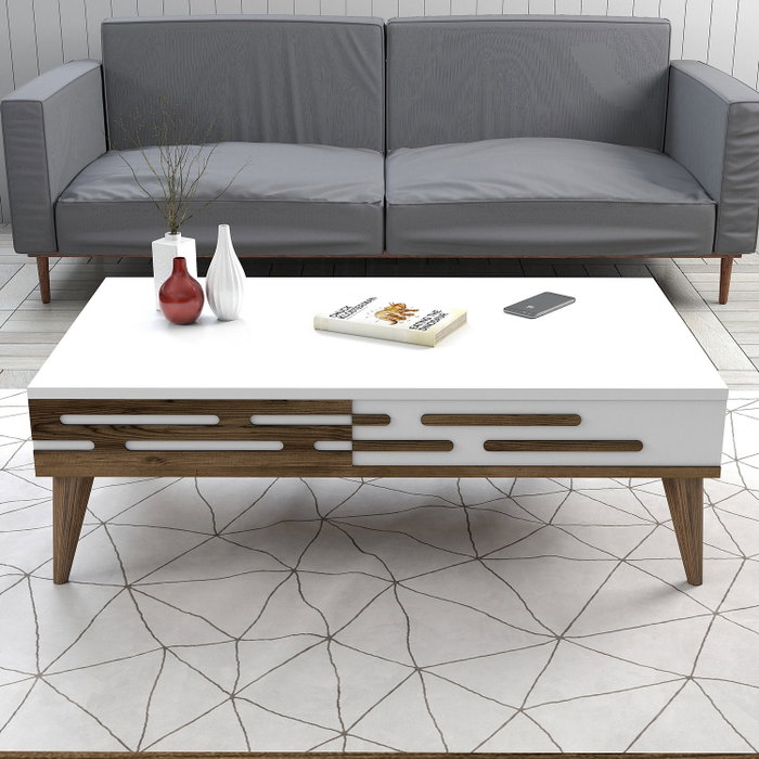 Hanah Home Valensiya 140 Conjunto Muebles Salón Nogal y Blanco Soporte TV 140cm Estantería Mesa Centro 105cm