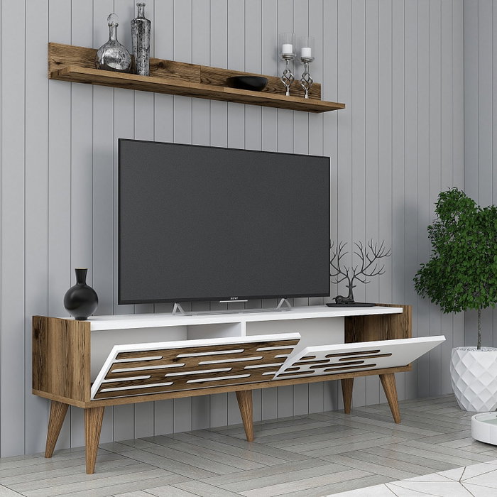 Hanah Home Valensiya 140 Conjunto Muebles Salón Nogal y Blanco Soporte TV 140cm Estantería Mesa Centro 105cm
