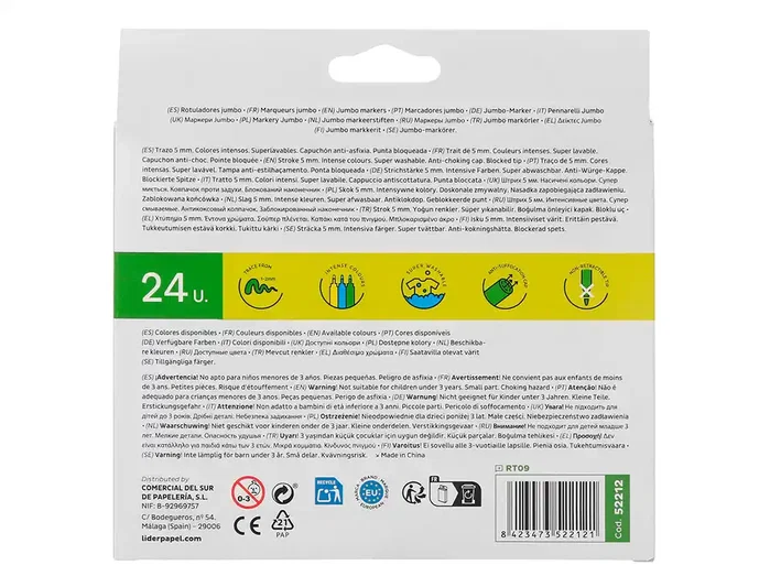 Liderpapel Rotulador Jumbo Colores Surtidos Caja de 24 Unidades