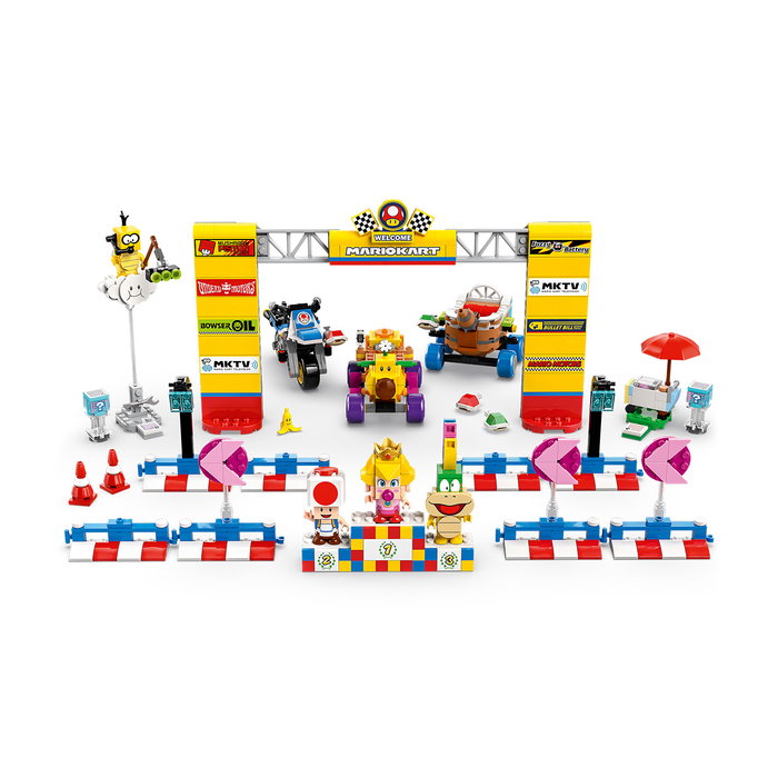 LEGO Super Mario 72036 Mario Kart: Bebé Peach y Grand Prix - Set de Construcción de Circuito con Floruquad, Autonave y Figuras