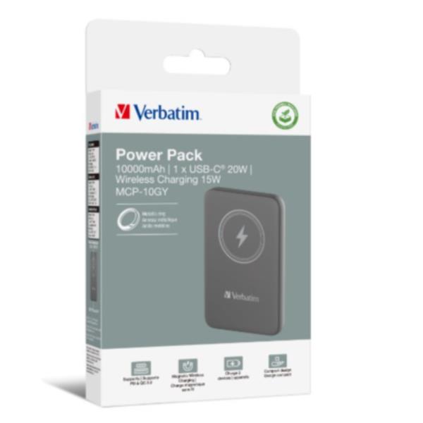 Verbatim MAGNETIC WS Power Bank 10000 mAh Carga Magnética Gris Batería Externa