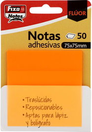 FIXO Notas Adhesivas Traslúcidas Naranja Neón 75x75mm (Set de 24)