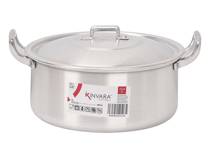 KINVARA Cacerola de Aluminio 24 cm, 5 L, Plata