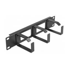 DeLOCK Panel de gestión de cables 10″ con 2 aberturas y 3 ganchos Negro