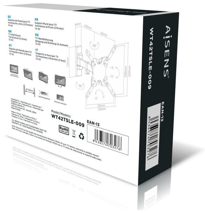 Aisens Soporte de Pared WT42TSLE-009 para TV/Monitor de 13-42 pulgadas Aisens Soporte de Pared WT42TSLE-009 para TV/Monitor de 13-42 pulgadas