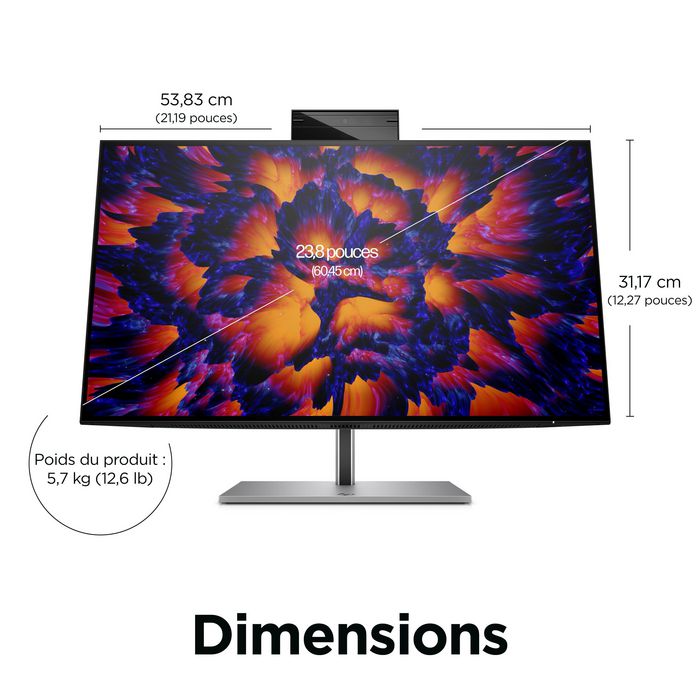 HP Z24m G3 Monitor 60,5 cm (23,8 Pulgadas) QHD USB-C 100W HDR 90 Hz con Webcam 5 MP, Altavoces y Micrófono Integrados - Pantalla sin Bordes para Conferencias y Creatividad
