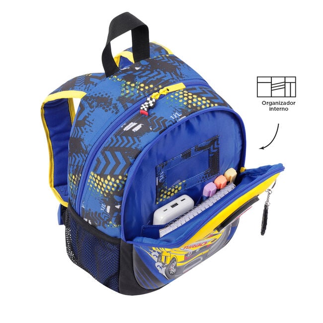 Totto Mochila Escolar Pequeña Coches de Carreras MJ04VLC001-2310-6J7S Azul 31x23x10 cm