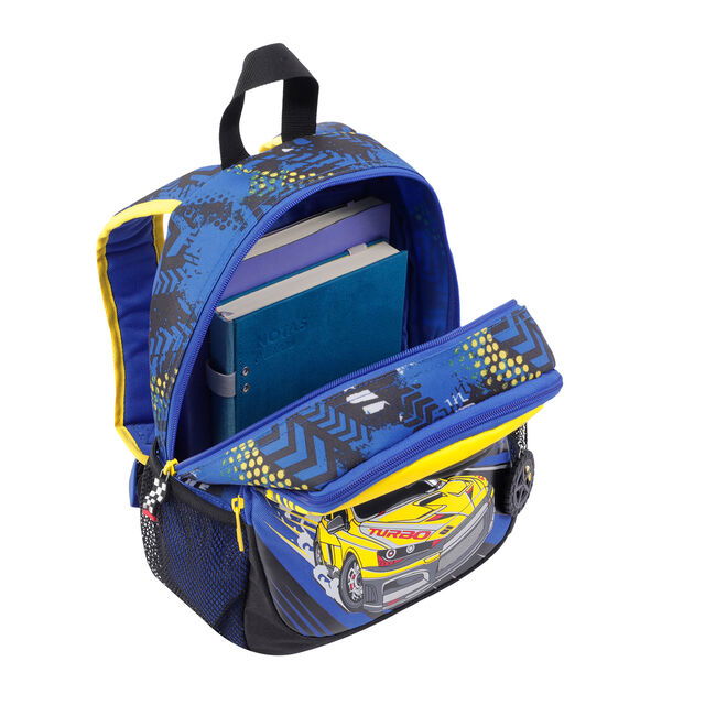 Totto Mochila Escolar Pequeña Coches de Carreras MJ04VLC001-2310-6J7S Azul 31x23x10 cm