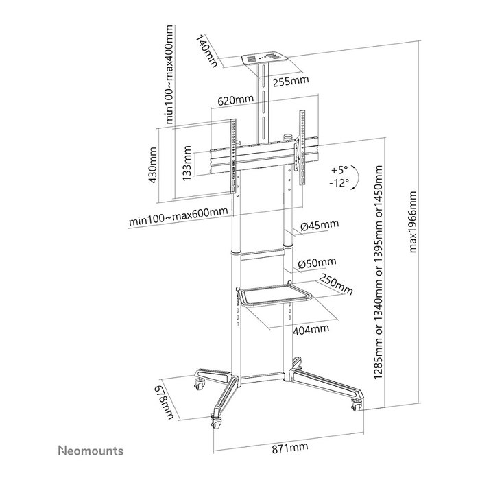 Neomounts FL50-550BL1 Soporte de suelo para TV 37-70 pulgadas, Negro, Capacidad 50 kg, Acero, Ruedas, Ajuste de altura manual Neomounts FL50-550BL1 Soporte de suelo para TV 37-70 pulgadas, Negro, Capacidad 50 kg, Acero, Ruedas, Ajuste de altura manual