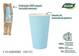Algon Set 10 Vasos Cartón Azul Baby 330 cc (20 Unidades)