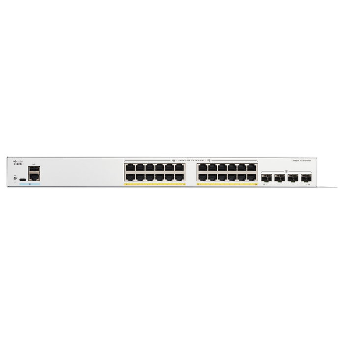 Cisco Catalyst C1300 Switch Gestionado L2/L3 - 24 Puertos Gigabit Ethernet PoE (10/100/1000), 4 Ranuras SFP, Montaje Rack, 370W Presupuesto PoE