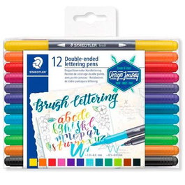 Staedtler Rotuladores Brush Lettering Doble Punta Fina-Pincel Estuche 12 Ud