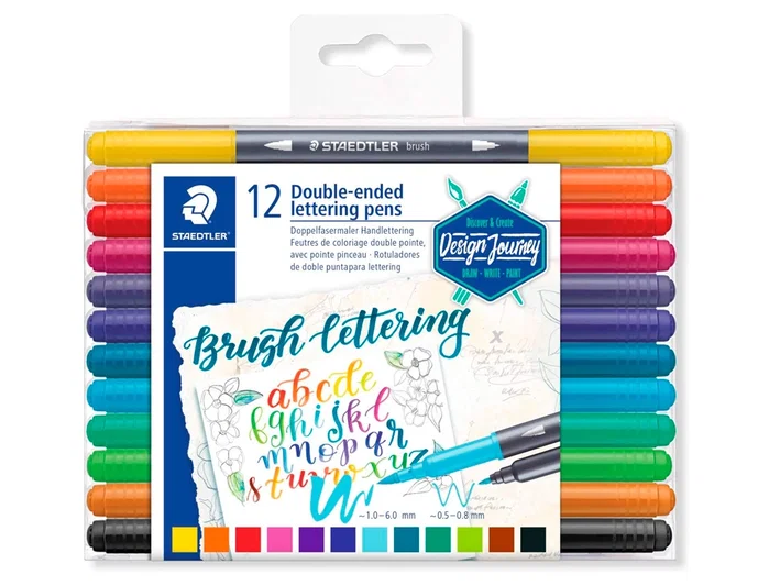 Staedtler Rotuladores Brush Lettering Doble Punta con Colores Surtidos, 12 Unidades