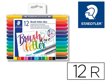Staedtler Rotuladores Brush Lettering Doble Punta con Colores Surtidos, 12 Unidades