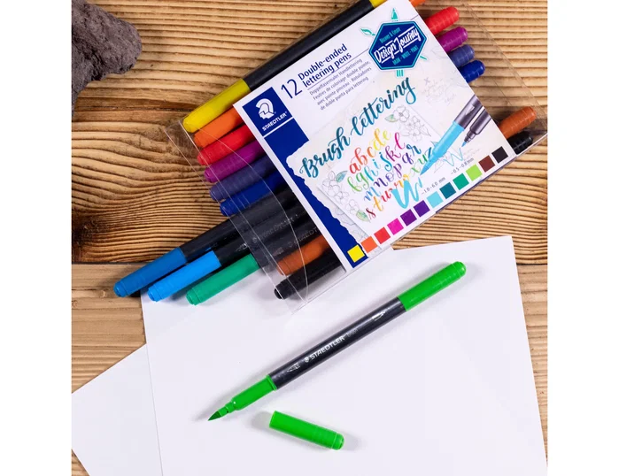 Staedtler Rotuladores Brush Lettering Doble Punta con Colores Surtidos, 12 Unidades