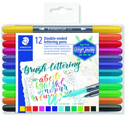 Staedtler Rotuladores Brush Lettering Doble Punta con Colores Surtidos, 12 Unidades