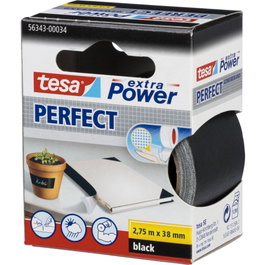 Tesa Cinta de tela extra Power Perfect negra 2,75 m x 38 mm