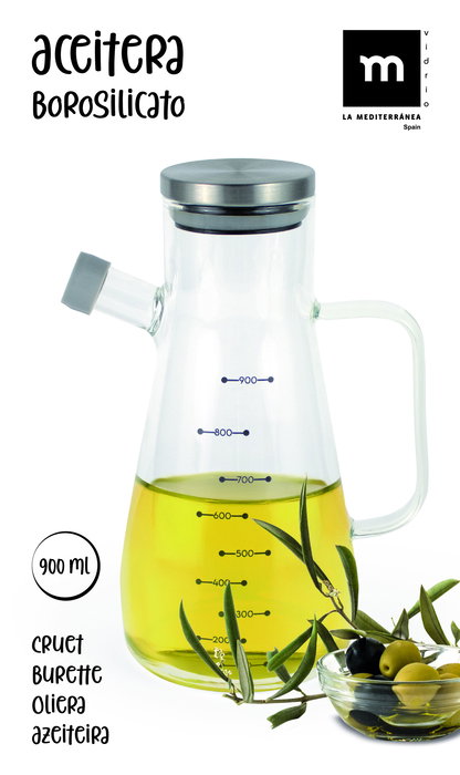 La Mediterran Aceitera Borosilicato con Tapa de Acero Inoxidable 900 ml (16 x 10.8 x 22.2 cm) (12 Unidades) La Mediterran Aceitera Borosilicato con Tapa de Acero Inoxidable 900 ml (16 x 10.8 x 22.2 cm) (12 Unidades)