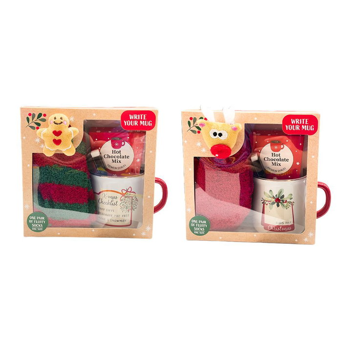 Basics Caja Navideña de Regalo con Taza, Calcetines y Chocolate en Polvo, Modelo Variados Basics Caja Navideña de Regalo con Taza, Calcetines y Chocolate en Polvo, Modelo Variados