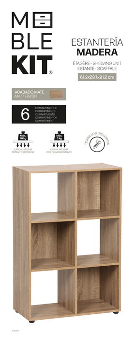 Inde Estantería Cubo con 6 Compartimentos, Mueble de Almacenamiento, Medidas 61.2 x 29.7 x 91.2 cm Inde Estantería Cubo con 6 Compartimentos, Mueble de Almacenamiento, Medidas 61.2 x 29.7 x 91.2 cm