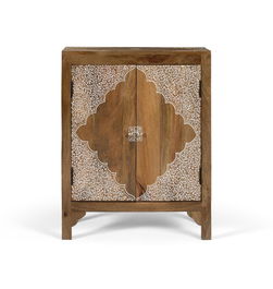 Giner y Colomer Mueble Auxiliar en Madera de Mango con 2 Puertas Pintadas a Mano, Blanco y Natural