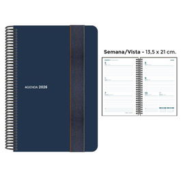 Agenda Anual (2026) Senfort Foam Espiral Tapa Pp Con Goma 135X210 S/V Azul