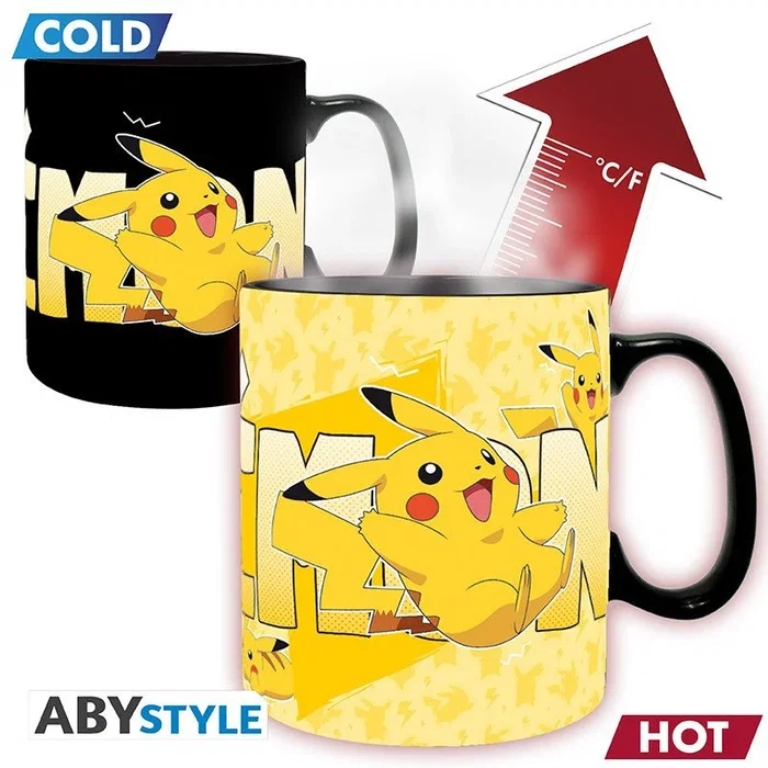 Abystyle Taza Pokémon Pikachu 460 ml - Cerámica Termocambiable, Cambia con Bebida Caliente, Tamaño King, Diseño de Color