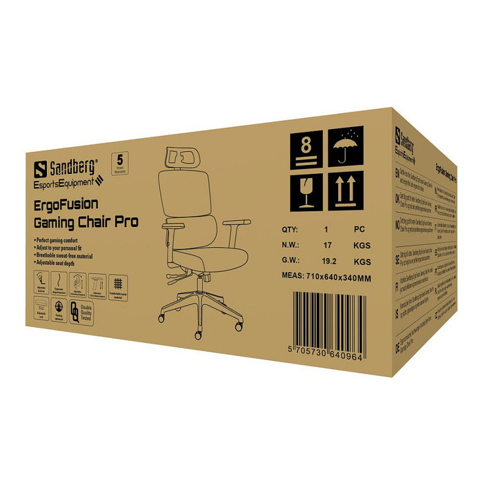 Sandberg ErgoFusion Gaming Chair Pro, Silla Gaming Universal, Negro/Gris