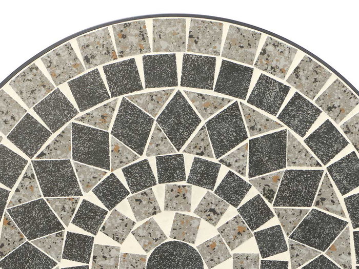 IBERGARDEN Set Mesa Mosaico Gris y 2 Sillas Forja Negra Metal Cerámica 100x30x65 cm