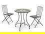 IBERGARDEN Set Mesa Mosaico Gris y 2 Sillas Forja Negra Metal Cerámica 100x30x65 cm
