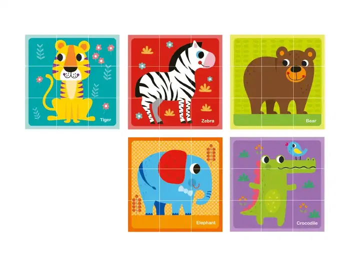Imaginovo Puzle Infantil de Madera Cubos de Animales +24 Meses 15 Piezas 12 Patrones 22x22x6.4cm