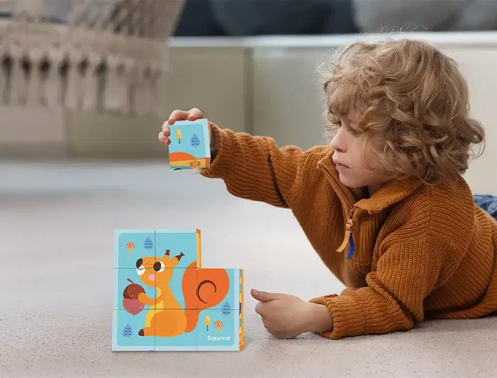 Imaginovo Puzle Infantil de Madera Cubos de Animales +24 Meses 15 Piezas 12 Patrones 22x22x6.4cm