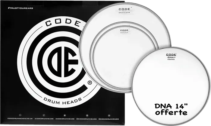 CODE Tom Pack Dna Standard Transparente (12,13,16" + Dna 14 ") Parches para Timbal con Tecnología GRIP-TIGHT Aro Ancho 48cm Alto 2cm Largo 48cm