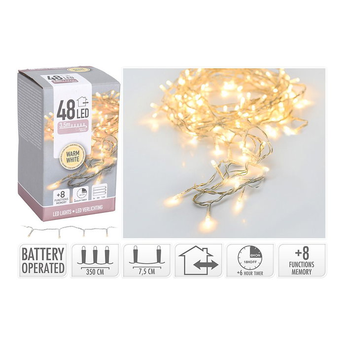 Guirnalda de 48 LEDs Blanco Cálido 4m Multifunción a Pilas